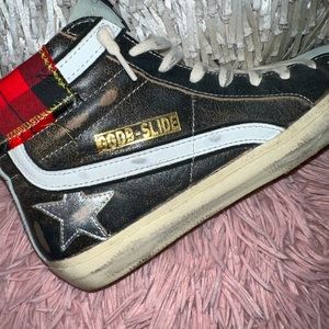 ❌SOLD❌Golden Goose Black Slide Leather with Tartan -Size 38
